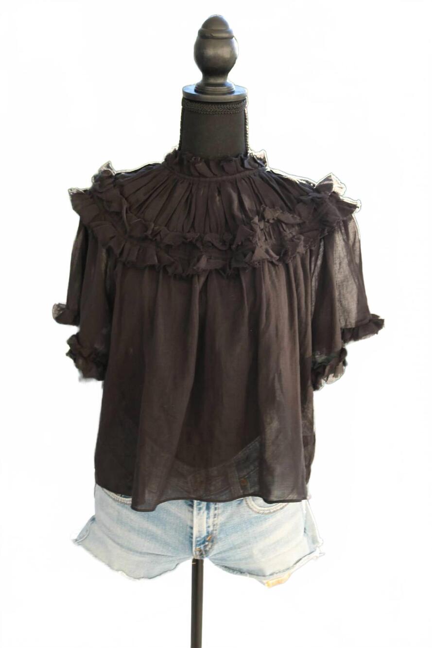 NEW TREND:NOTES women's short sleeve sheer blouse in brown